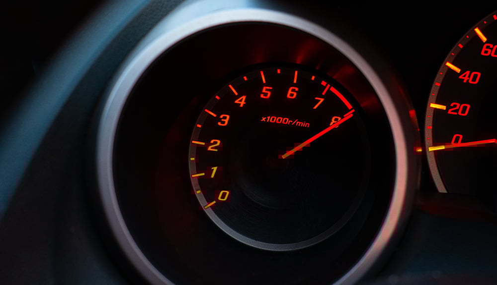 Close up of car speedometer