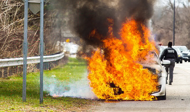 EV car burning