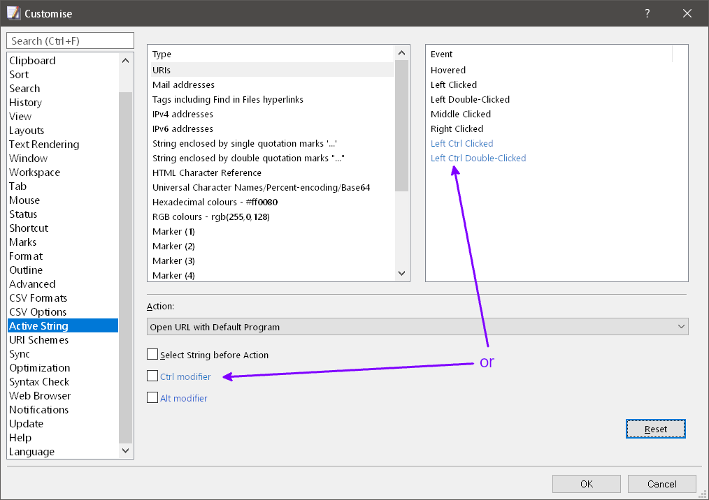 Active String add Ctrl + double click