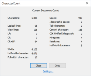 Screenshot of ChrarcterCount, English version