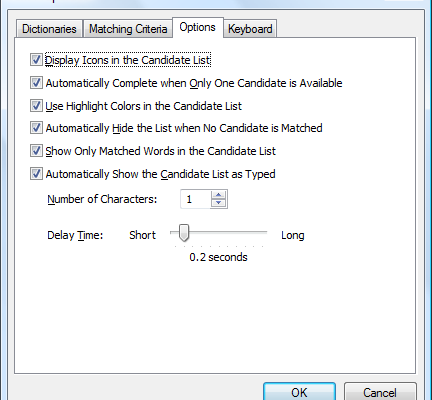 Word Complete - Options