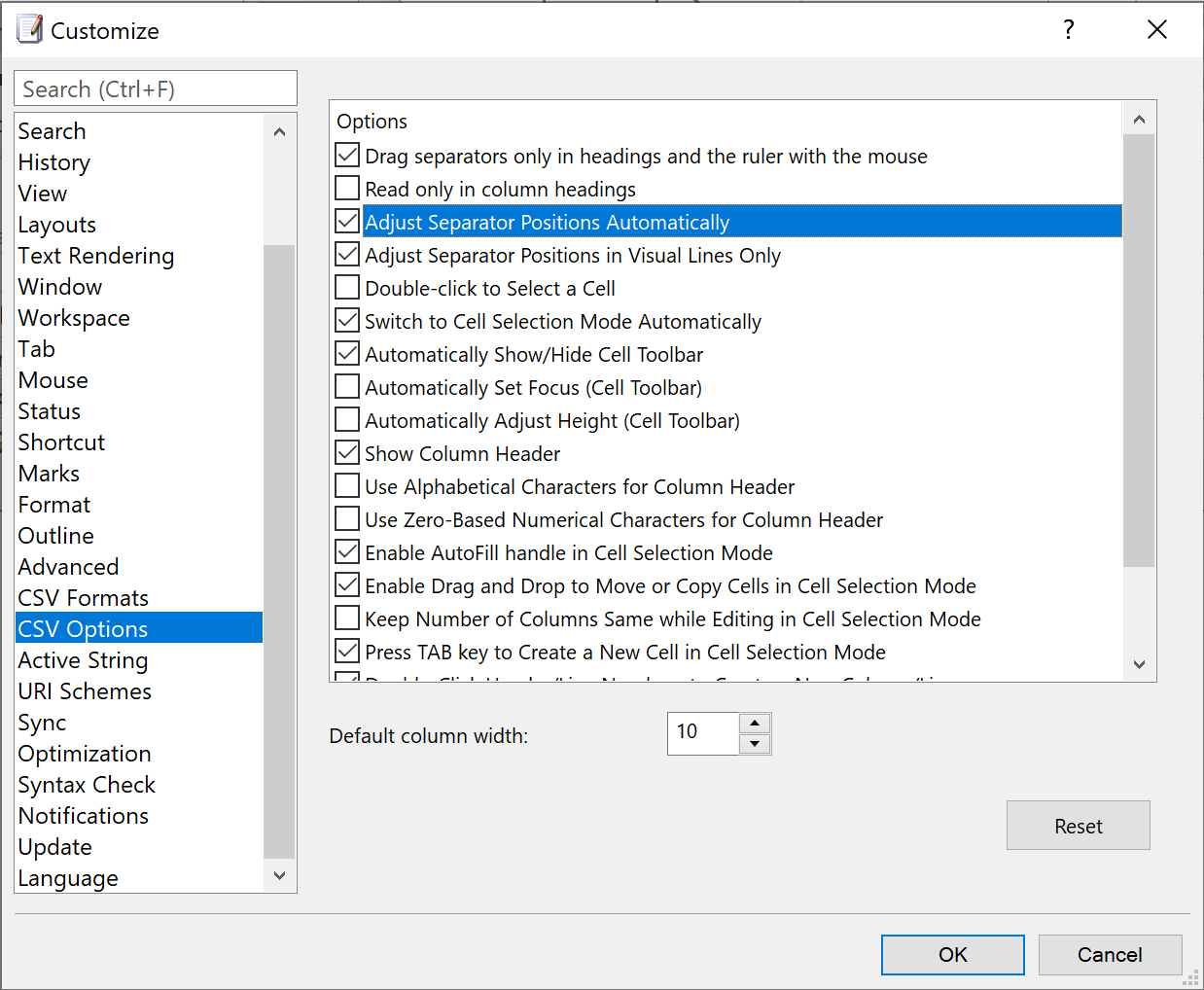 Customize CSV Options