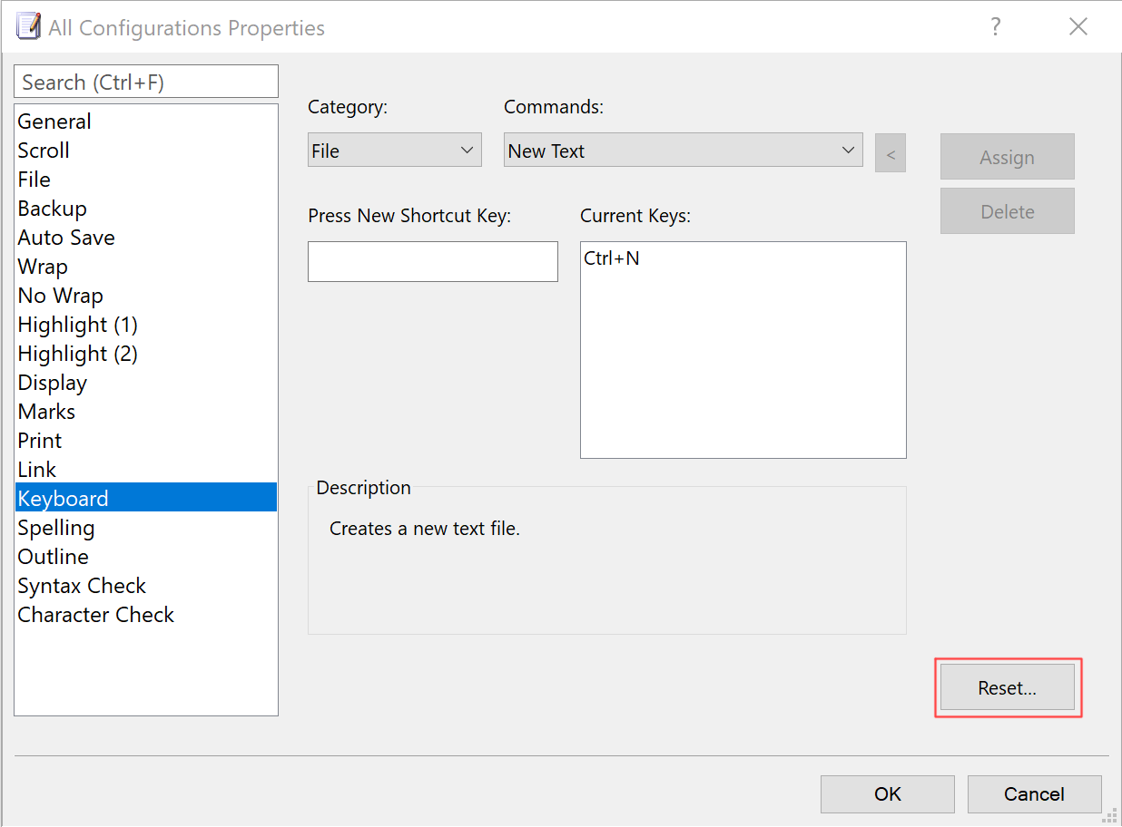 Configuration Properties Keyboard