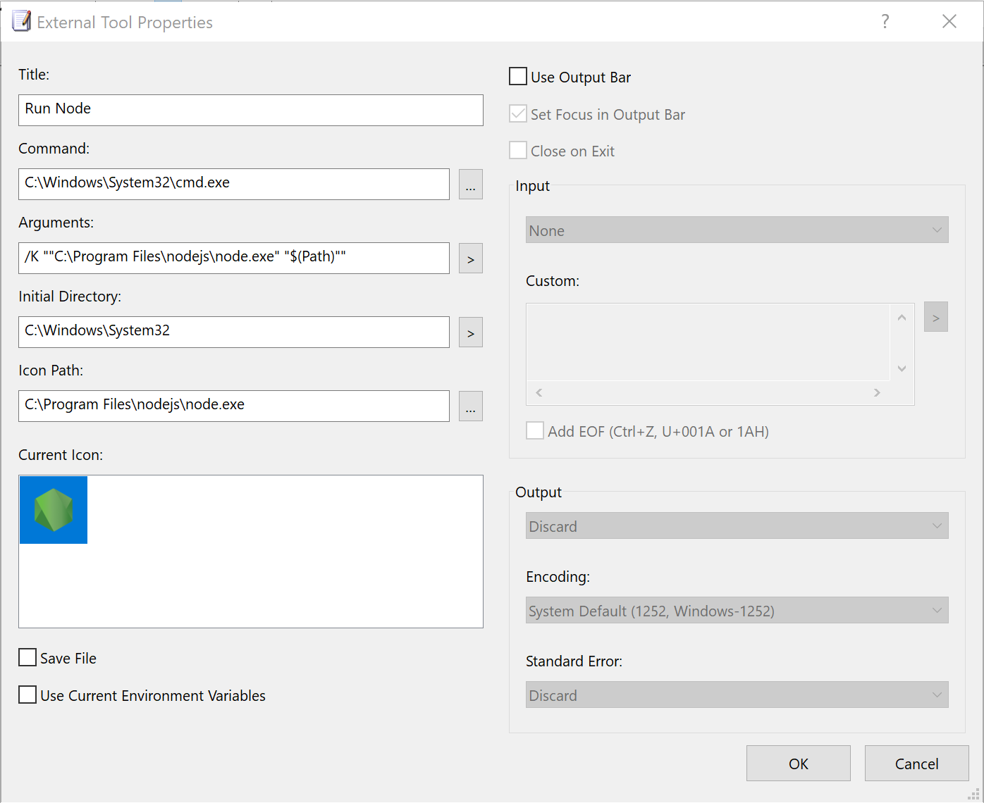 External Tool Properties