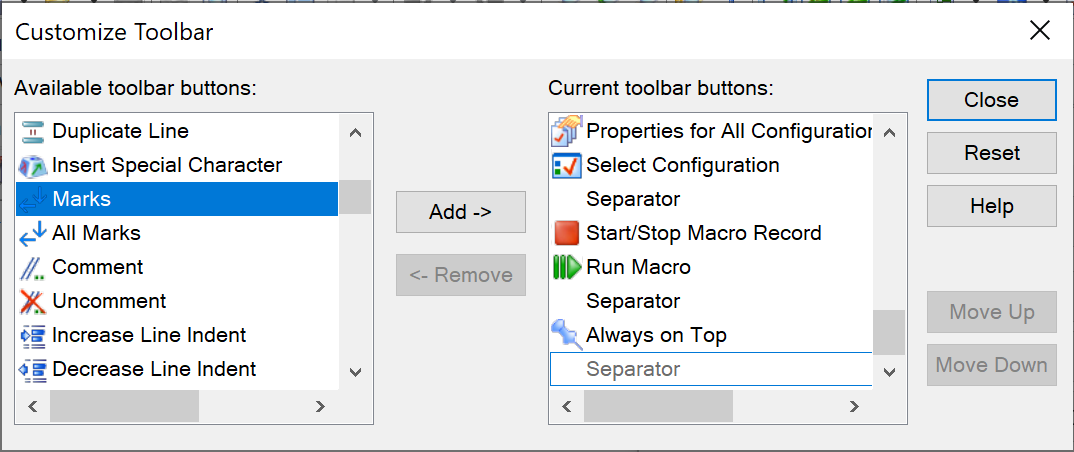 Customize Toolbar