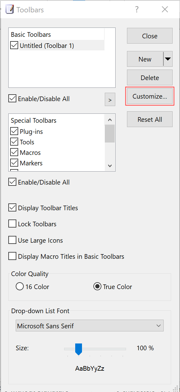 Customize Toolbars