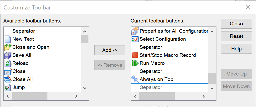 Customize Toolbar