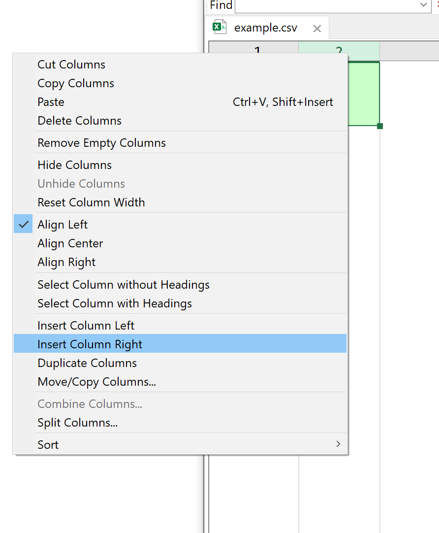 Column header context menu